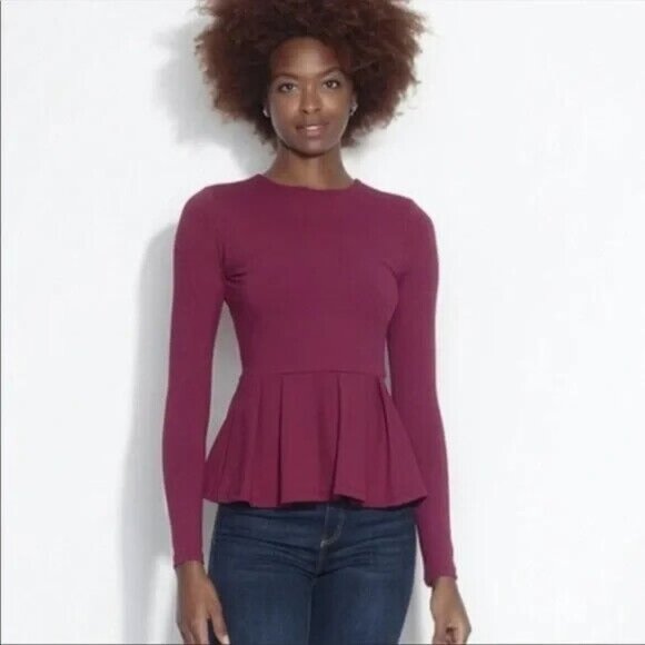 Susana Monaco Womens Long Sleeve Peplum‎ Top Wild Berry Size XS - Picture 1 of 9